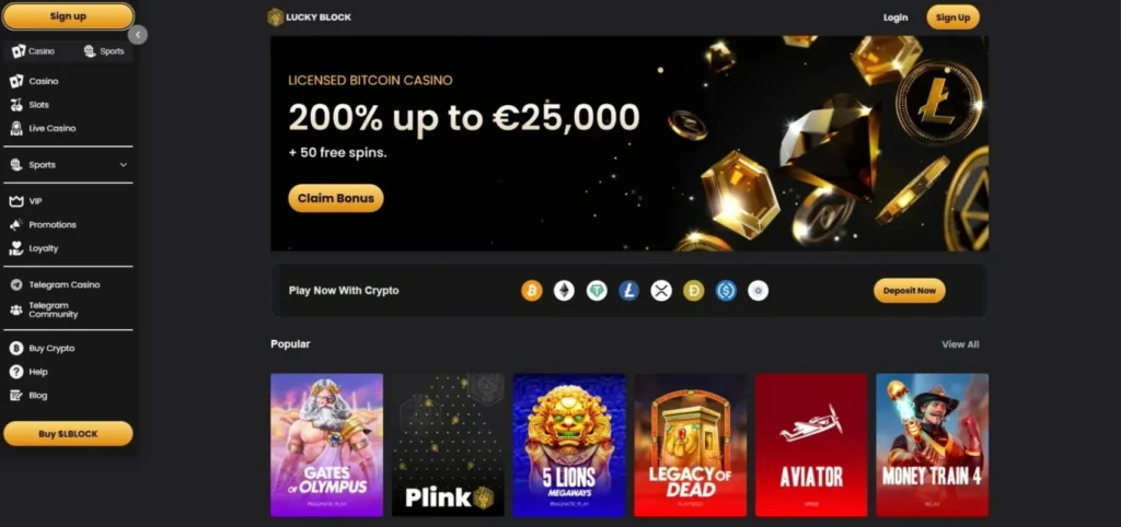Lucky Block - Cassino Online Exclusivamente Cripto com Bônus de até €25.000